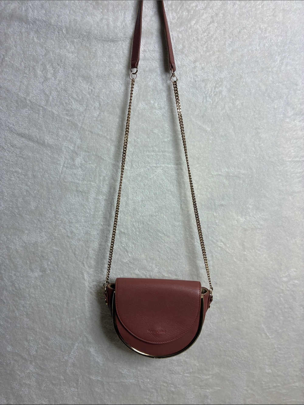 See By Chloé Dusty Rose Saddle Crossbody with Gold Chain